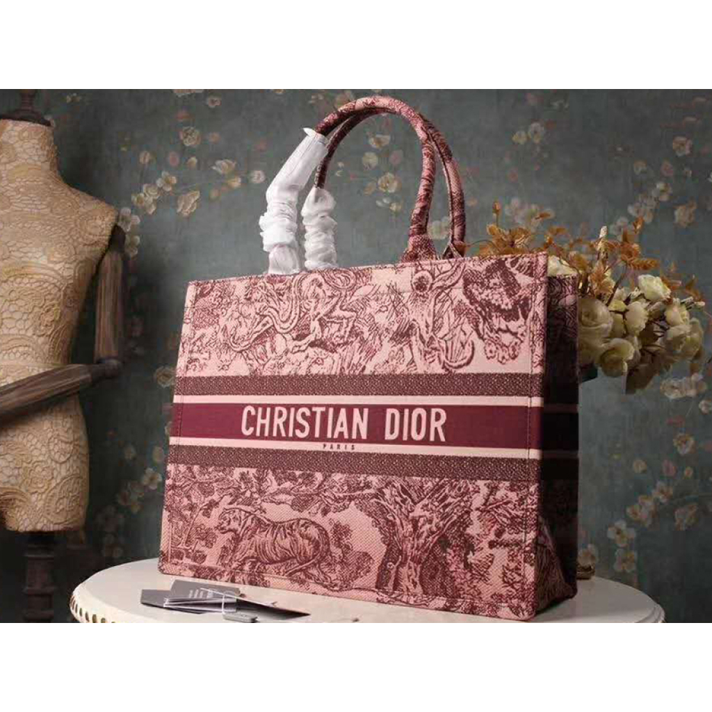 Christian Canvas Embroidered Large Dioriviera Toile De Jouy Book Tote Burgundy Hand Bag For Women Sauvage Embroidery Medium Bag For Women's Or Girls Bag - Best Casual Use Bag DR-7799-WBG