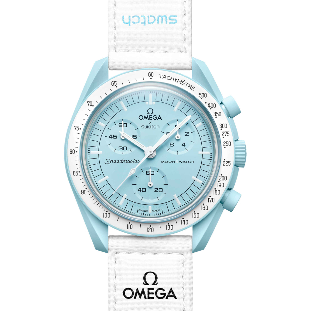 Swatch x Omega Blue Dial/White Strap Bioceramic Moonswatch Mission to Mercury OG-1027 1 Swatch x Omega Blue Dial/White Strap Bioceramic Moonswatch Mission to Mercury OG-1027