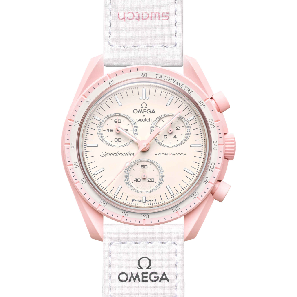 Swatch x Omega Pink & White Dial/White Strap Bioceramic Moonswatch Mission to Mercury OG-1022