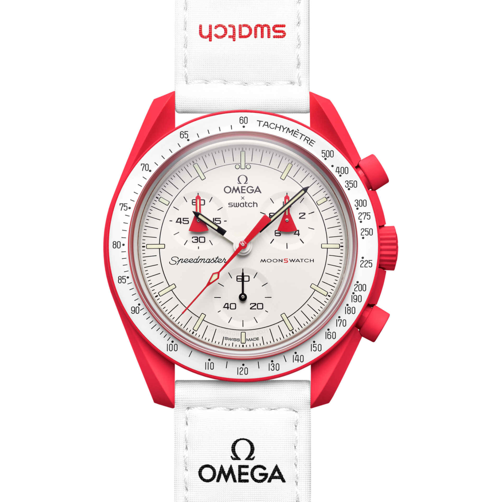 Swatch x Omega White Dial & Red Case/White Strap Bioceramic Moonswatch Mission to Mercury OG-1025