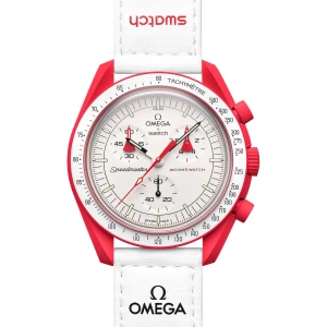 Swatch x Omega White Dial & Red Case/White Strap Bioceramic Moonswatch Mission to Mercury OG-1025