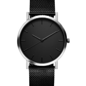 Classic Black Watch With Silver Case For Men