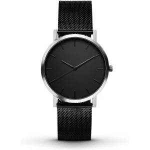 Classic Black Watch With Silver Case For Men