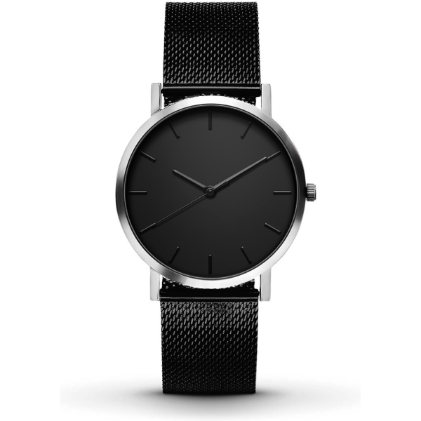 Classic Black Watch With Silver Case For Men