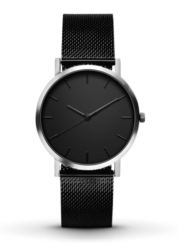 Classic Black Watch With Silver Case For Men