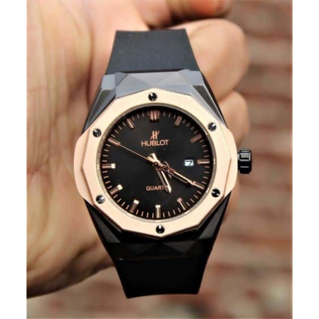 Hublot Gold Case Black Dial Mens Watch Big Bang Fusion Leather Watch For Man Hb-Gb-002