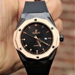 Hublot Gold Case Black Dial Mens Watch Big Bang Fusion Leather Watch For Man Hb-Gb-002