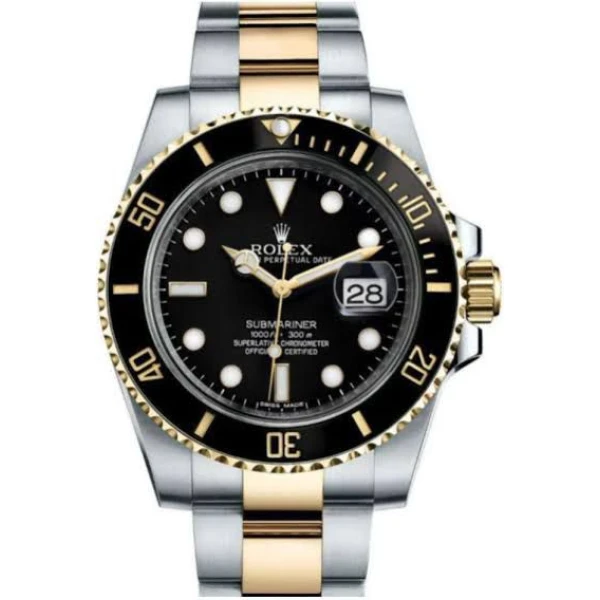 ROLEX Submariner Quartz Silver Gold Dial Metal Mens Watch for Man Dual Tone 116613LN Gift