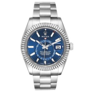 Trendy Rolex The Oyster Perpetual Sky-Dweller in White Rolesor with a bright blue dial and an Oyster bracelet. RLX Sky-Dweller RLX-DWELLER