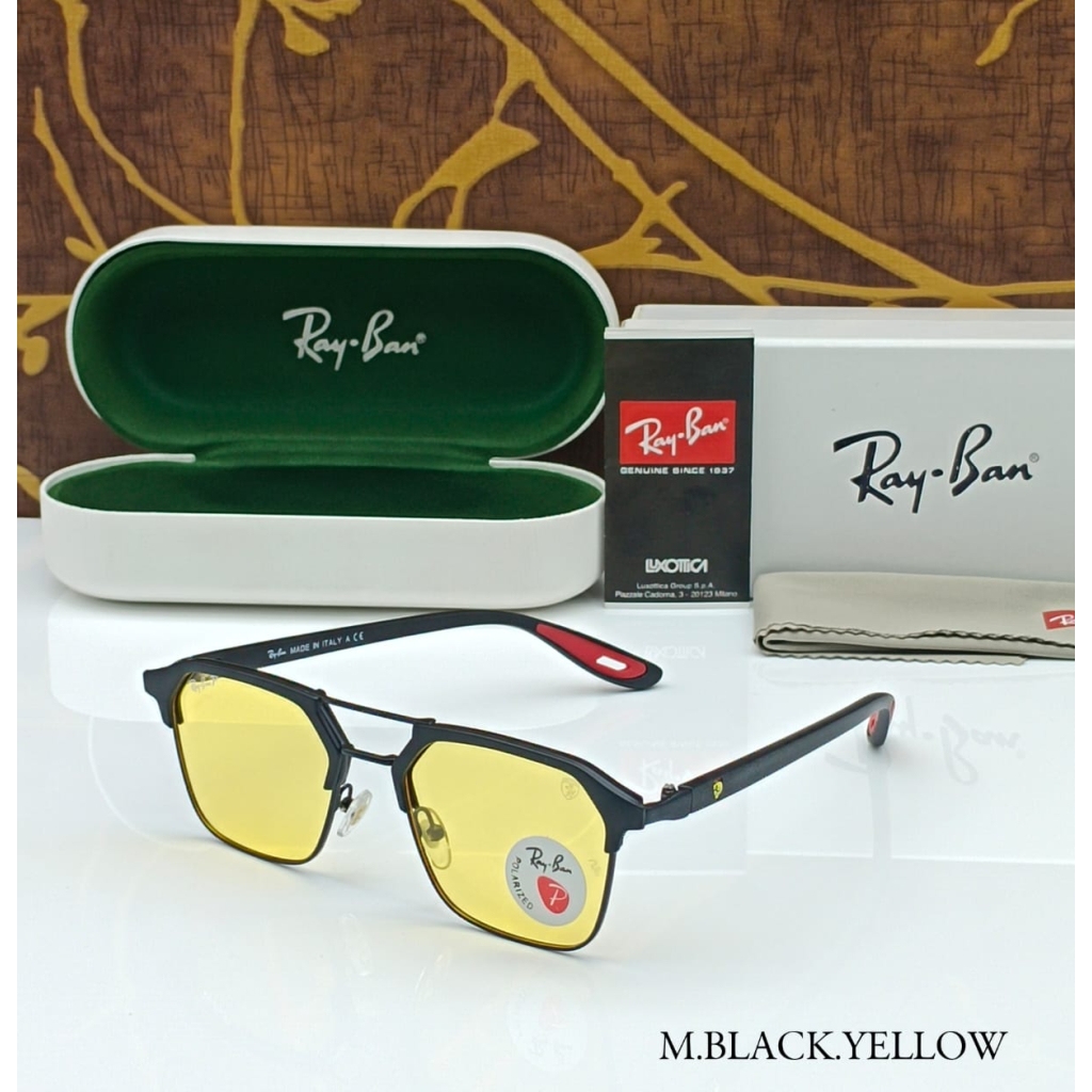 Rayban Stylish Yellow Glass/Black Frame Men's And Women's Polarised Sunglass Heavy Quality RB-5493