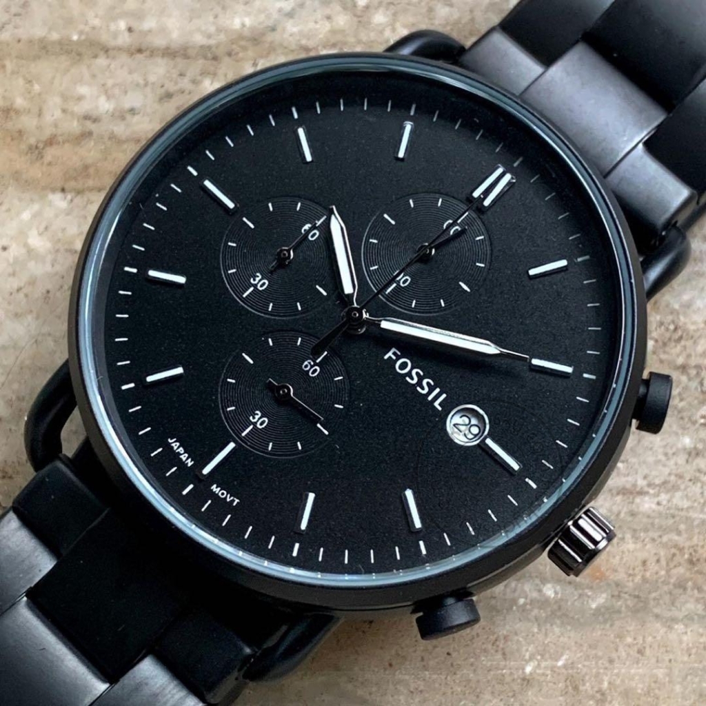 Fossil FS555 Black Dail with Chornograph Date Stainless Steel Straps Men's Watch for Man 1 Fossil FS555 Black Dail with Chornograph Date Stainless Steel Straps Men's Watch for Man