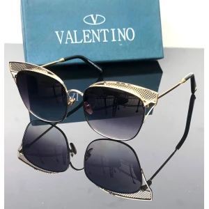 Valentino Double Shade Black Color Glass Women's Sunglass for Woman or Girl VT-01 Gold Crown Frame Black Stick Gift Sunglass