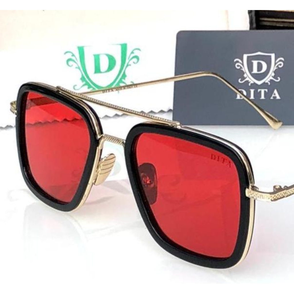 New DITA Red Color Glass Women's Sunglass for Woman or Girl DT-01 Black Frame Gold Stick Gift Sunglass