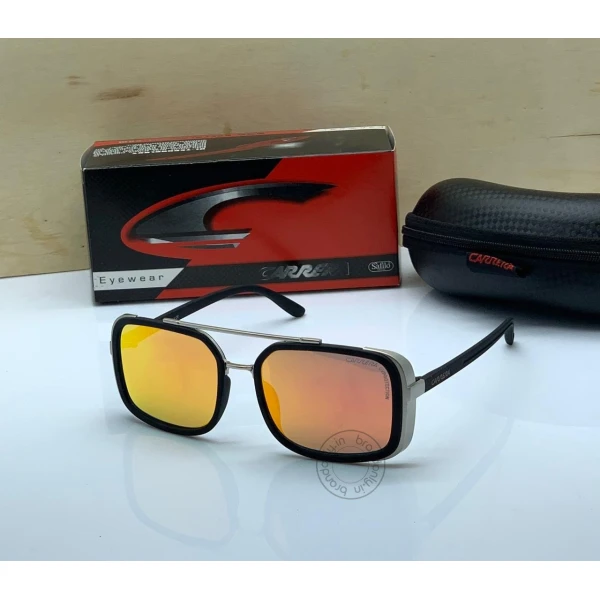 Carrera Branded Double Shade Yellow & Orange Glass Men's Women's Sunglass For Man Woman or Girl CAR-334 Black & silver with Black Stick Gift Sunglass