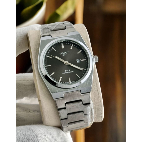 Tissot PRX Powermatic 80 Black Dial Silver Steel Strap Watch for Men - TS-4102