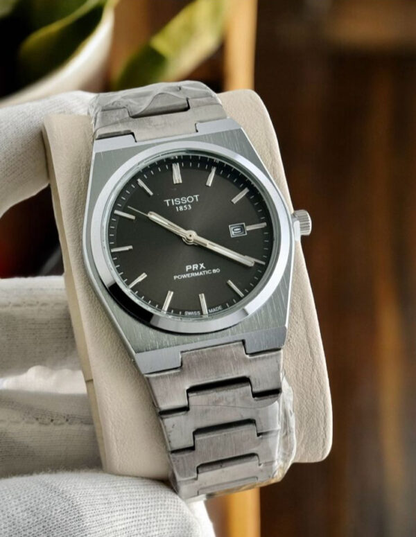 Tissot PRX Powermatic 80 Black Dial Silver Steel Strap Watch for Men - TS-4102
