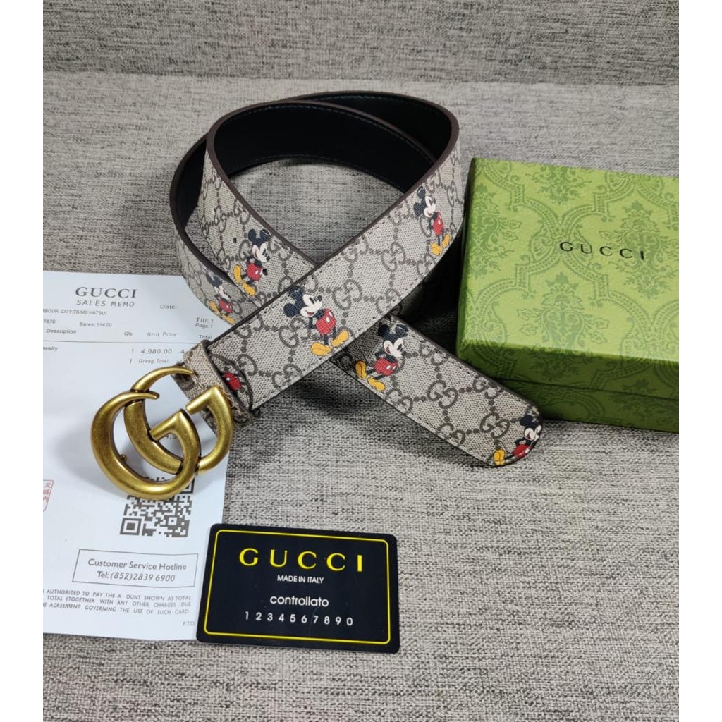 Gucci Disney Printed High End Leather Belt Texas Color Gucci Design Formal Men's Waist Belt For Man Formal Gucci Design Smooth Buckle Belt GC-FB-1725