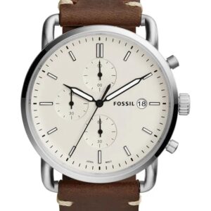 Fossil Chronograph White Dial with Brown Leather Strap Watch for Men FS-5403