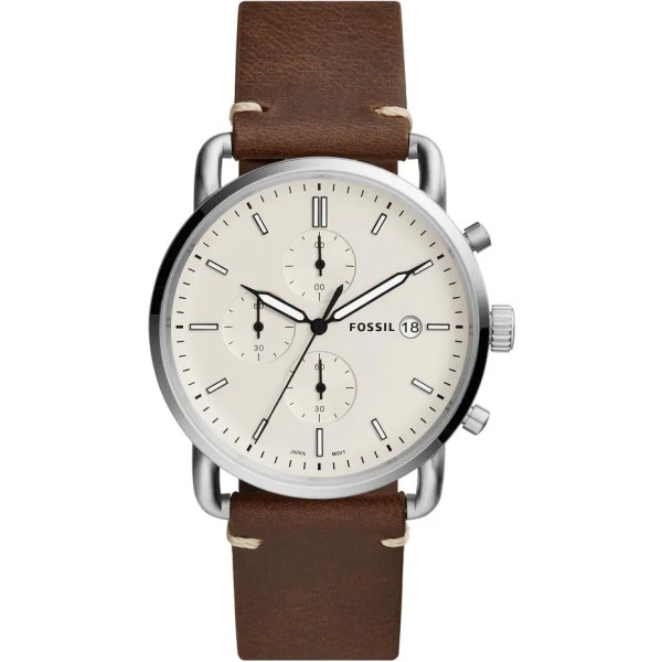 Fossil Chronograph White Dial with Brown Leather Strap Watch for Men FS-5403