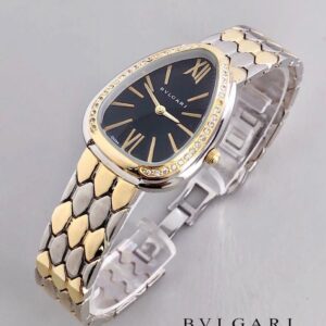 Bvlgari Branded Analog Watch With Silver Metal Case & Strap Watch With Black Dial Designer Gold Multicolor Strap Watch For Girl Or Woman-Best Gift Date Watch- BV-103454