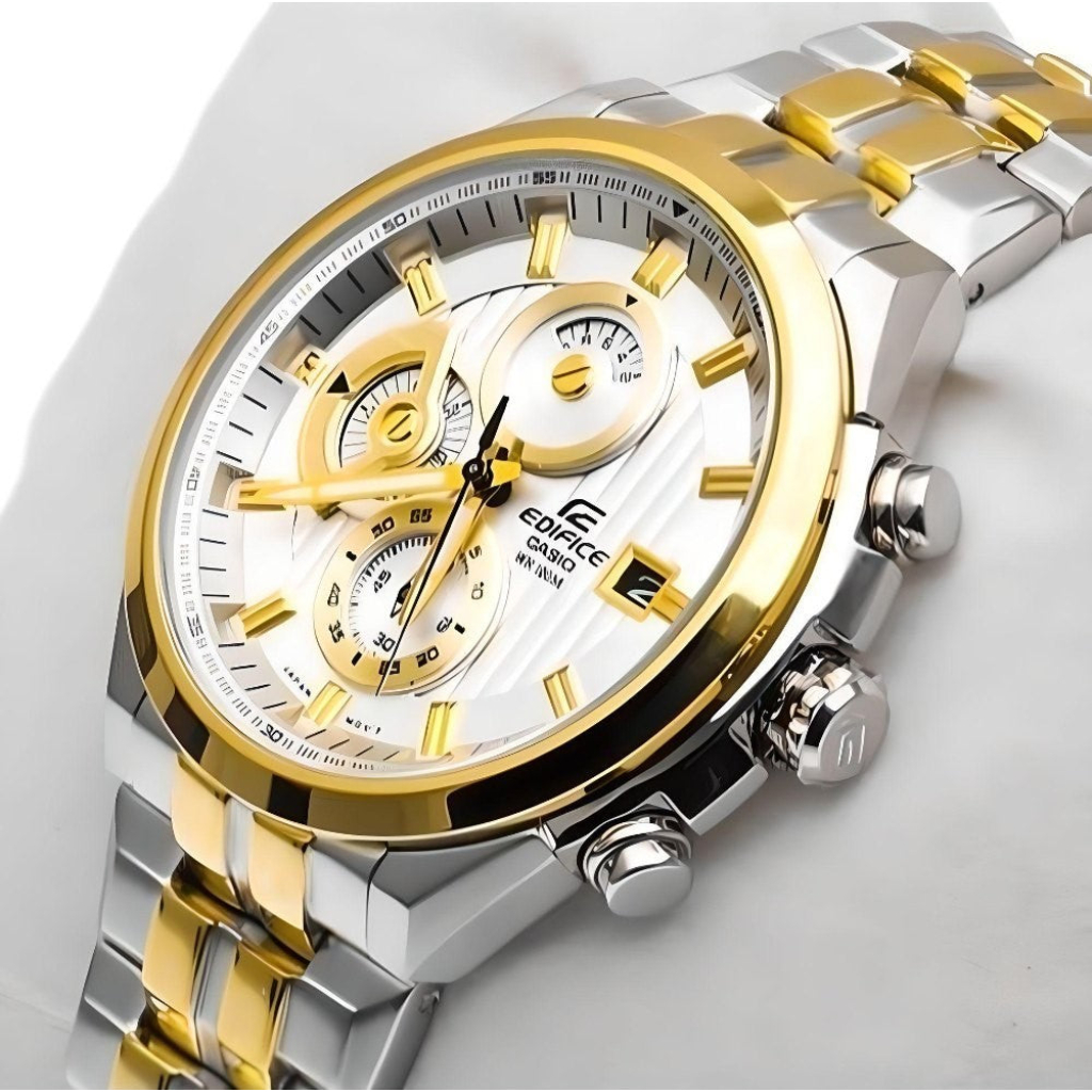 Casio Edifice Chronograph Men's Watch With Silver Gold Color & Stainless Steel Strap ED426 1 Casio Edifice Chronograph Men's Watch With Silver Gold Color & Stainless Steel Strap ED426