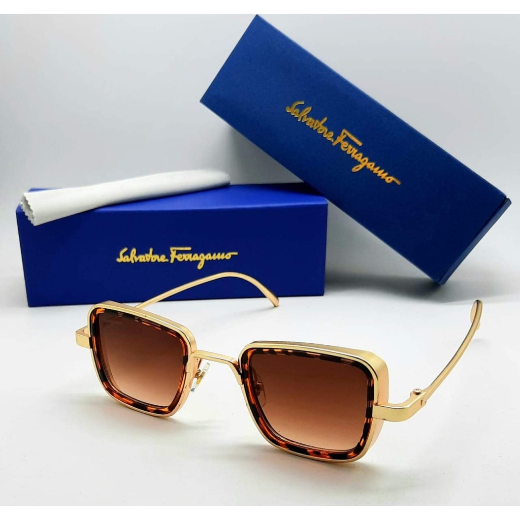 Salvatore Ferragamo Kabir Singh Brown Tiger Shade Glass Men's Sunglass For Man SF-5793 Gold Frame Gift Sunglass