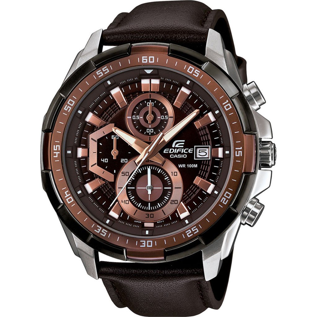 Edifice Chronograph Brown Dial Leather Men's Watch EFR 539L 5AVUDF