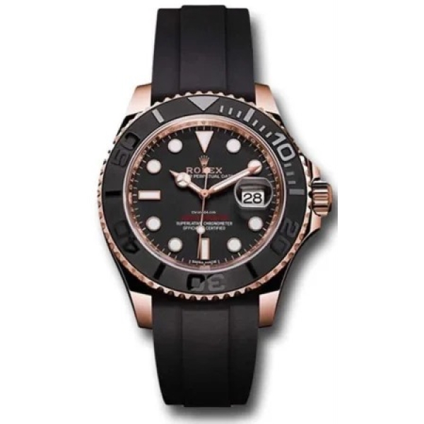 Trendy Rolex Yacht-Master Analog Black Dial Ceramic Bezel Oysterflex Silicon Bracelet Men's Watch For Man Rlx-M268655-0004