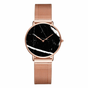 Rose Gold Color Stainless Steel Strap With Black Dial Watch For Women