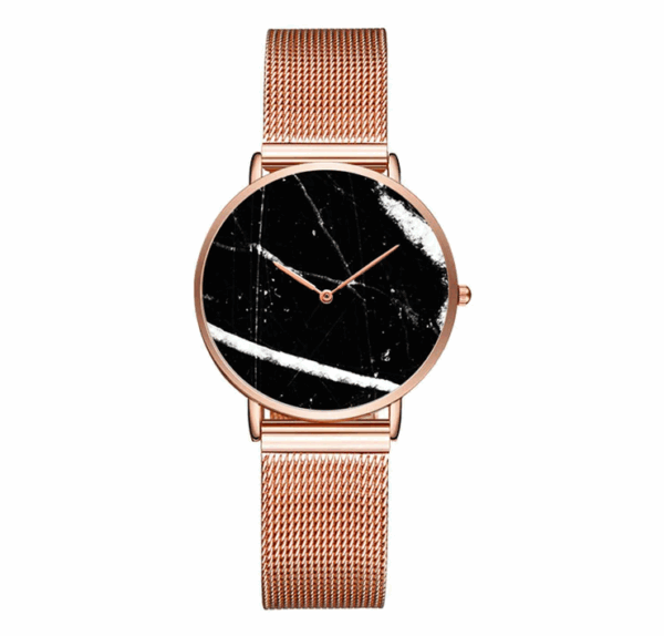 Rose Gold Color Stainless Steel Strap With Black Dial Watch For Women