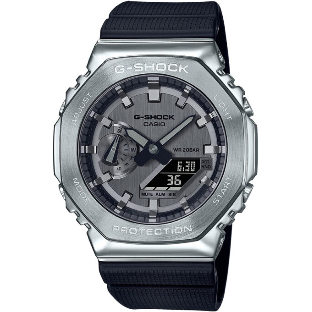 G-shock Metal Covered Silver/Black Round Analog+Digital World Time Multi-Function Resin Band Sports Watch GS-2100 1 G-shock Metal Covered Silver/Black Round Analog+Digital World Time Multi-Function Resin Band Sports Watch GS-2100