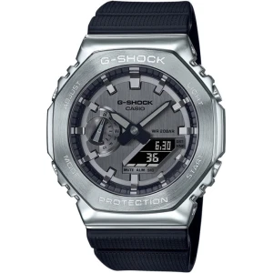 G-shock Metal Covered Silver/Black Round Analog+Digital World Time Multi-Function Resin Band Sports Watch GS-2100