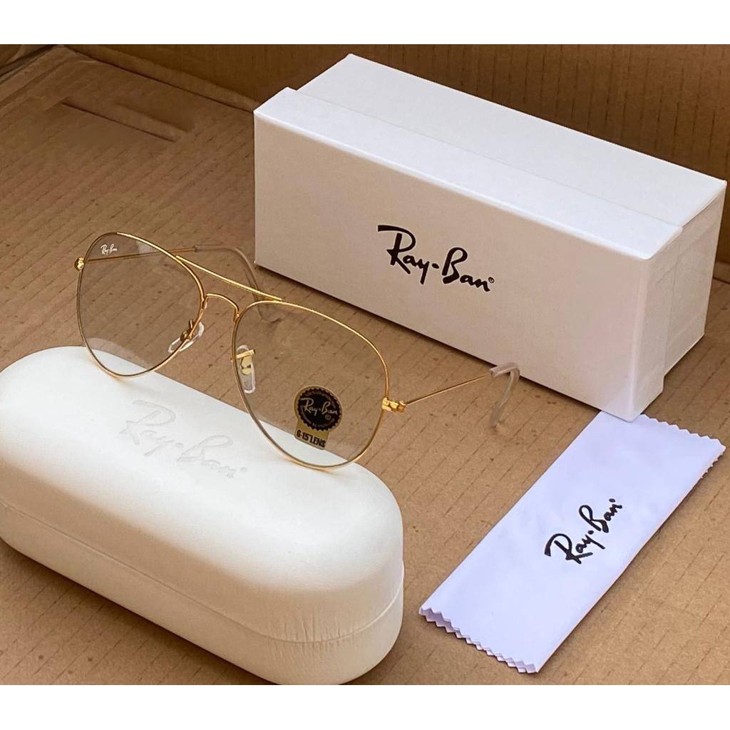 Rayban Aviator Heavy Quality Transparent Lens And Gold Frame Transparent Sunglass New stylish Men's And Women's Sunglass With Gold Strap RB-3028
