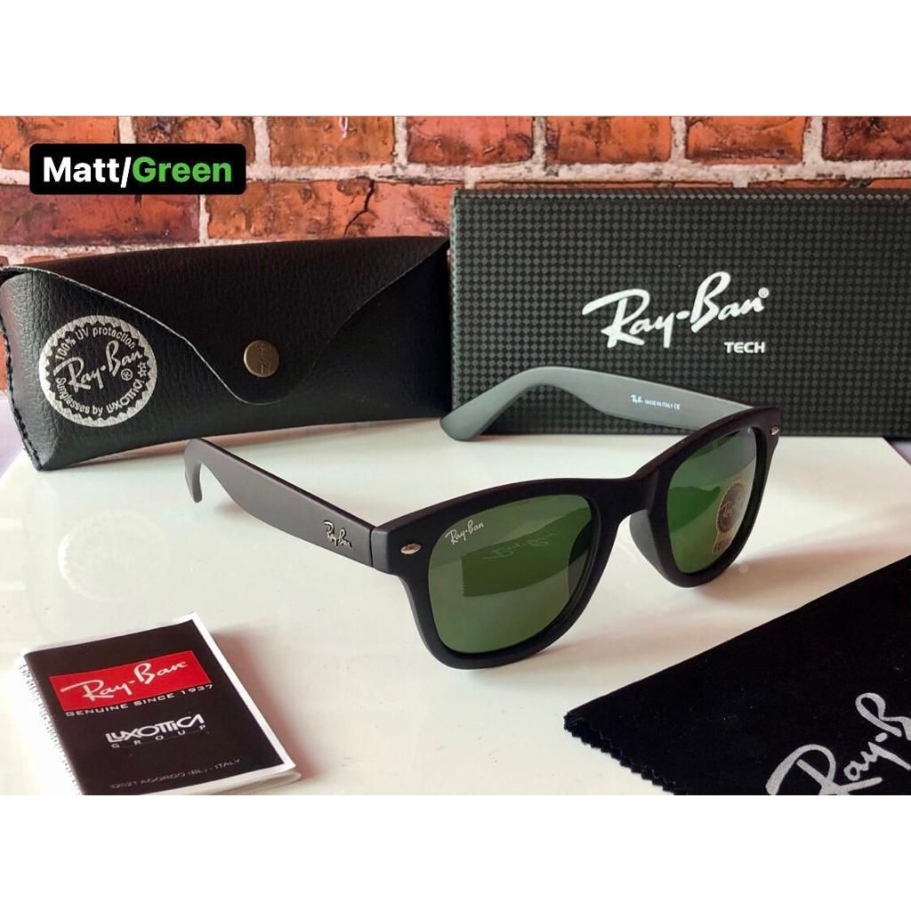 Rayban Brand New stylish Men's And Women's Sunglass Heavy Quality Matt Black Frame with Green lense Color RB-SUN-02