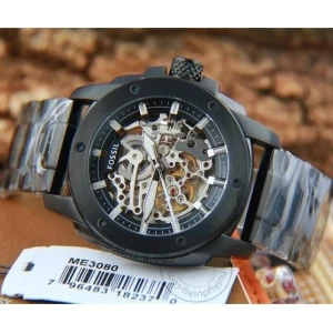 Fossil Skeleton Black Chronograph Automatic Mens Watch ME3080 Formal Casual Metal Watch for Ma