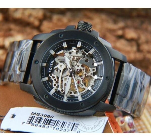 Fossil Skeleton Black Chronograph Automatic Mens Watch ME3080 Formal Casual Metal Watch for Ma