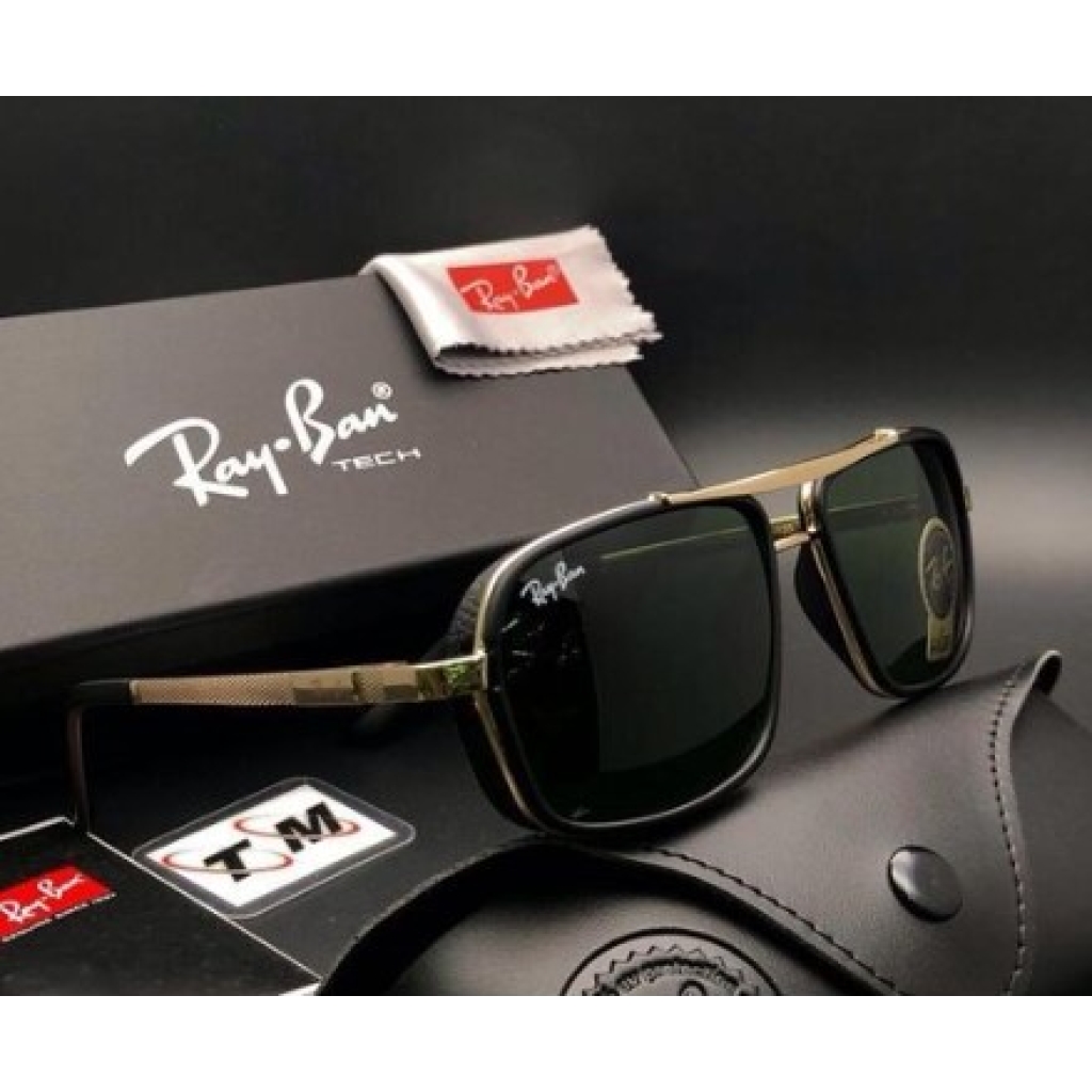 RayBan Retro Square Black Glass And Gold Frame Sunglasses Unisex Sunglass For Men's Women and Girl's -RB-761 1 RayBan Retro Square Black Glass And Gold Frame Sunglasses Unisex Sunglass For Men's Women and Girl's -RB-761