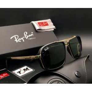 RayBan Retro Square Black Glass And Gold Frame Sunglasses Unisex Sunglass For Men's Women and Girl's -RB-761