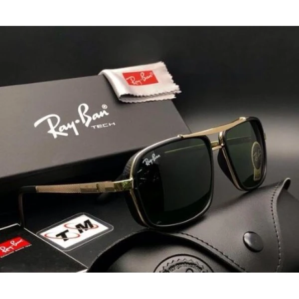 RayBan Retro Square Black Glass And Gold Frame Sunglasses Unisex Sunglass For Men's Women and Girl's -RB-761
