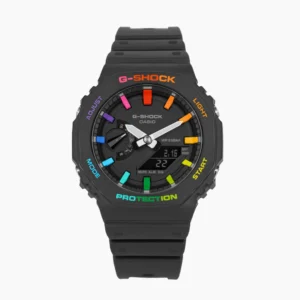 G-shock Metal Covered Black Rainbow Analog-Digital Watch World Time Multi-Function Resin Band Sports Watch GS-2103