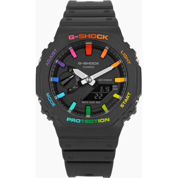 G-shock Metal Covered Black Rainbow Analog-Digital Watch World Time Multi-Function Resin Band Sports Watch GS-2103