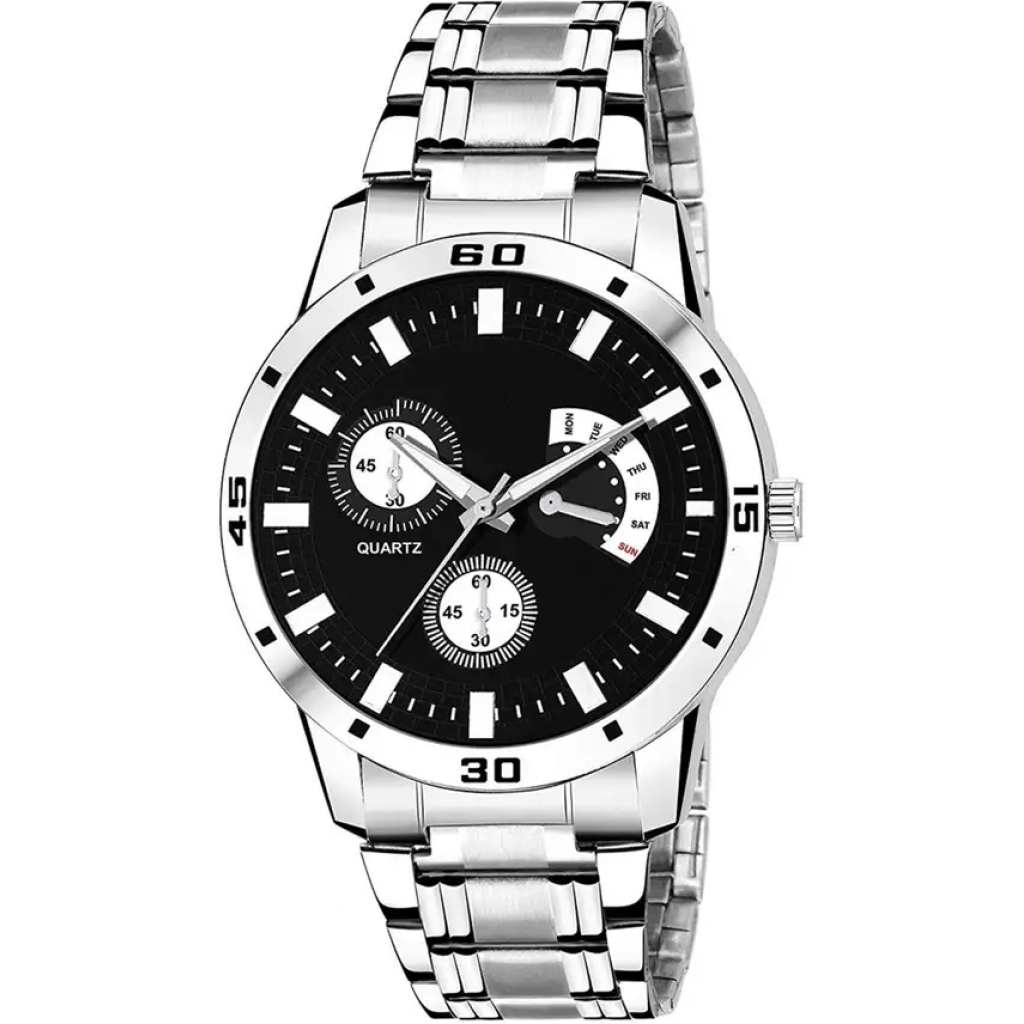 Analog Watch For Men With Black Color Dial And Stainless Steel Strap
