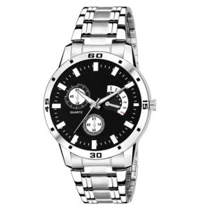 Analog Watch For Men With Black Color Dial And Stainless Steel Strap