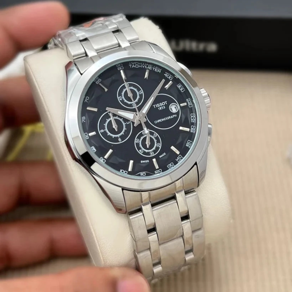 Stylish Tissot Silver Black Chronograph Men's Watch